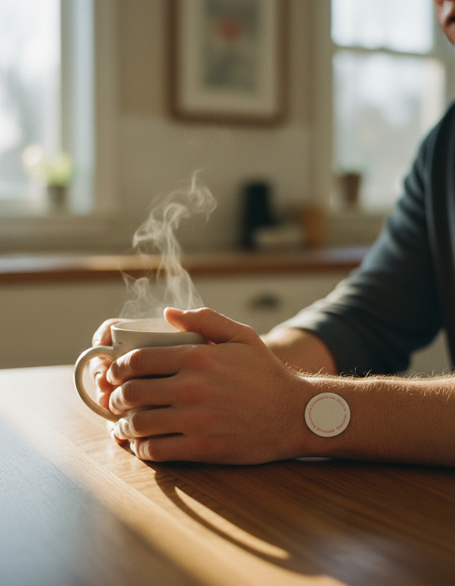 BreakFree Patches UGC — patch on wrist with coffee